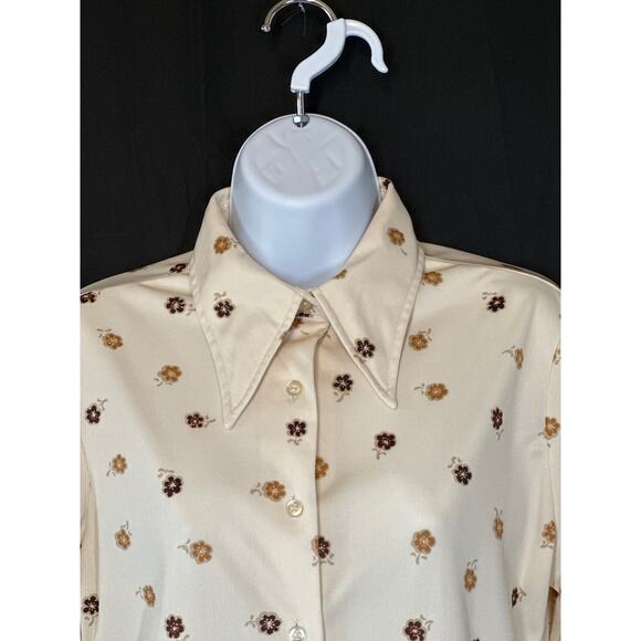VTG DONNKENNY Cream Ditsy Floral Blouse S/M 60s/70s Retro Groovy Large Collar - Picture 2 of 15